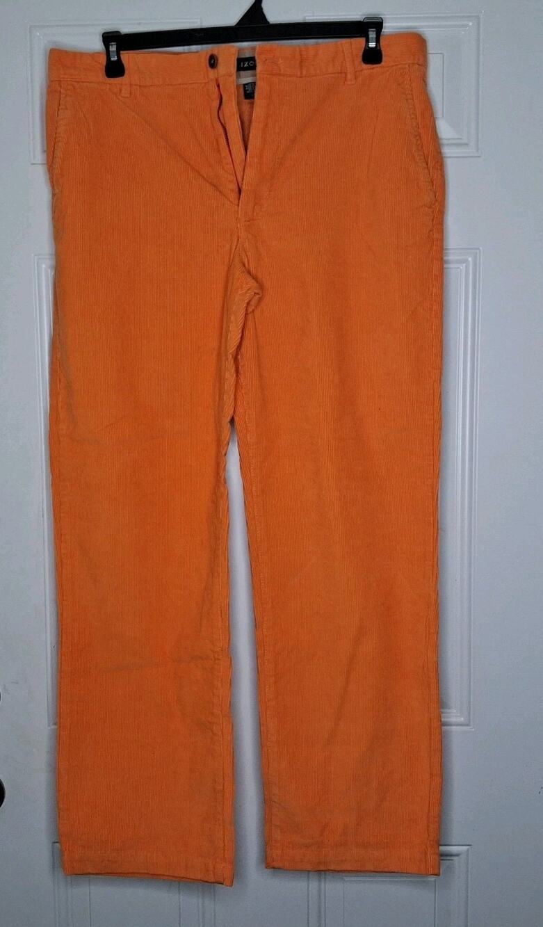 IZOD Golf Corduroy Pants 36 X 32 Tennessee Orange Chino Flat Front Straight Leg